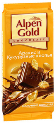 Альпен Голд  шоколад 85гр арахис и кукурузные хлопья*21шт