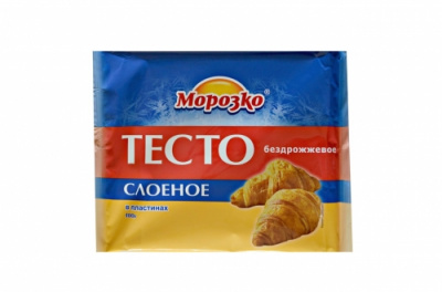 ТЕСТО слоеное Без/дрожжевое 0,4кг*18 Морозко